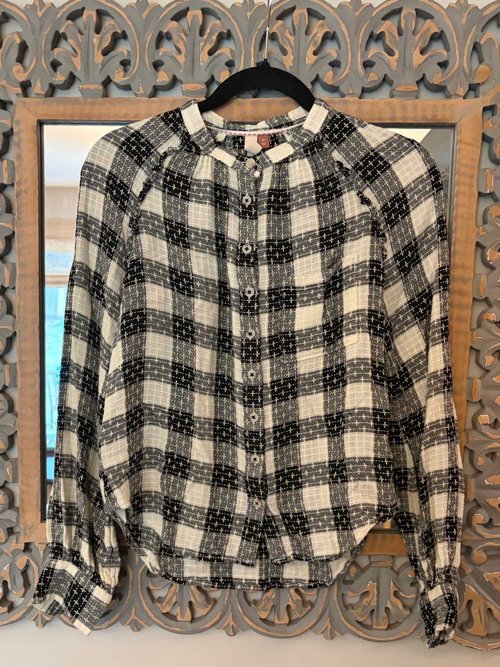 Anthropologie Pilcro Black and White Plaid Button-Down Top